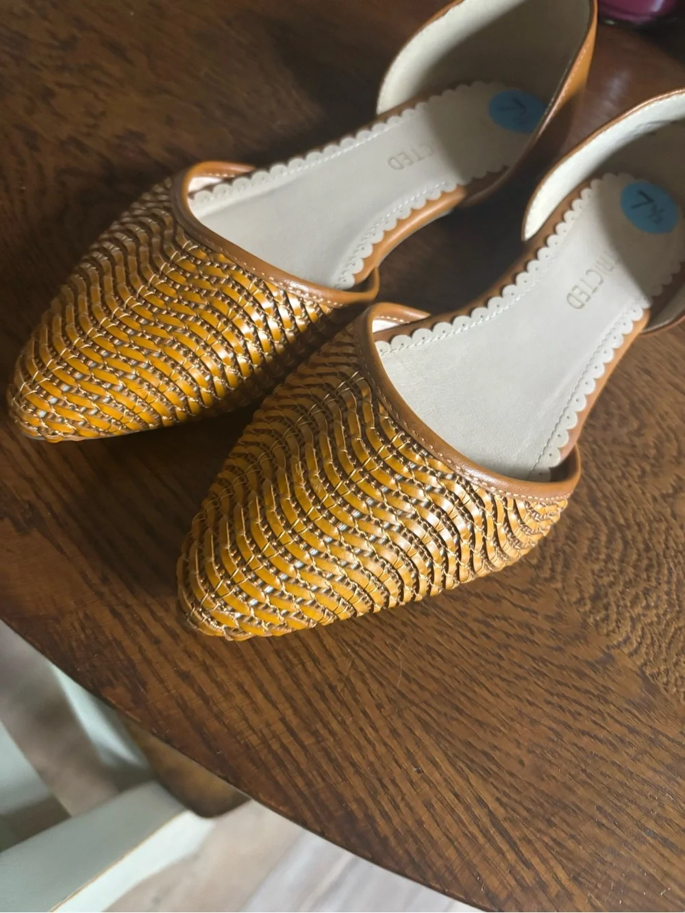 Restricted Woven Pointed-Toe Flats in Brown